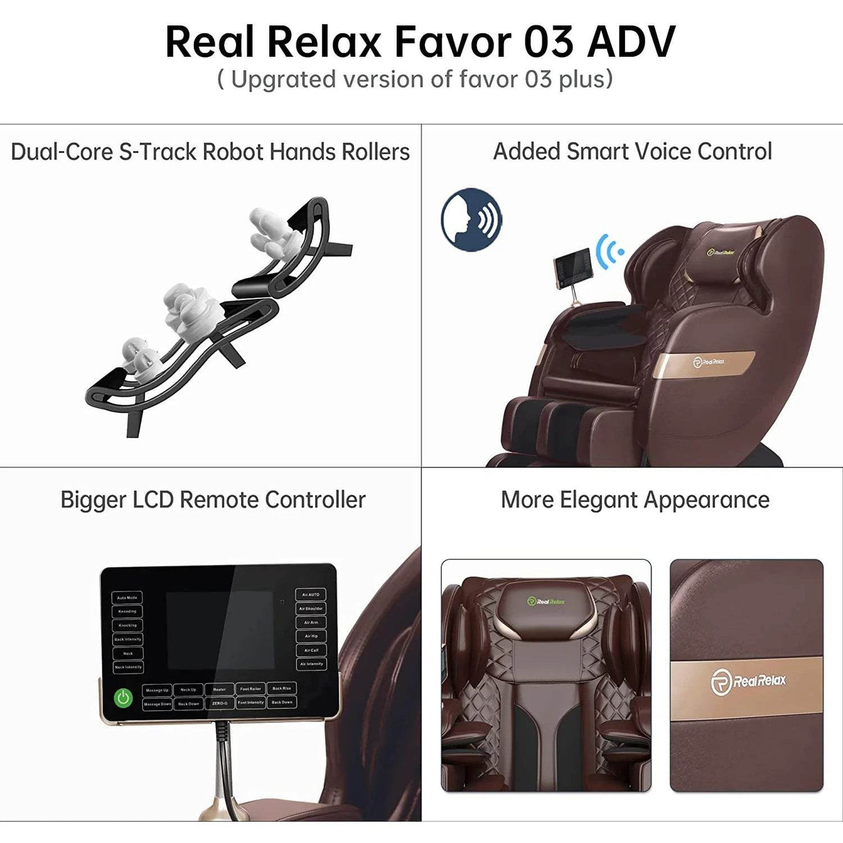 S Track Massage Chair, Full Body Zero Gravity Shiatsu Recliner with Smart Voice Controller, Brown