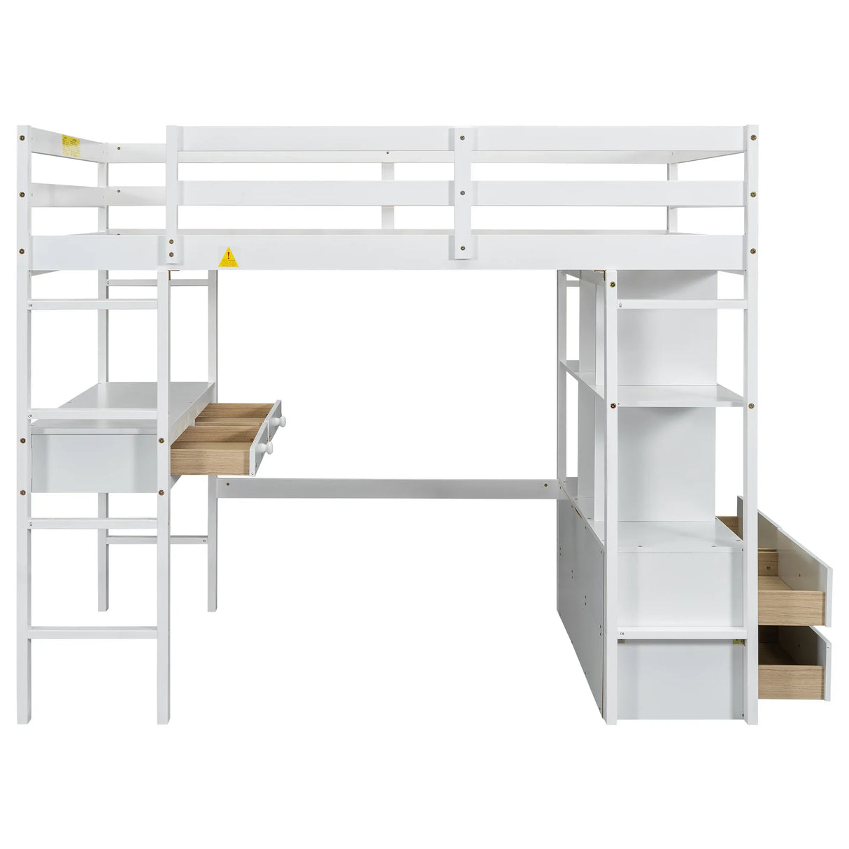 Full White Pine Full Loft Bed With Built-In Desk - Omega Lifestyles