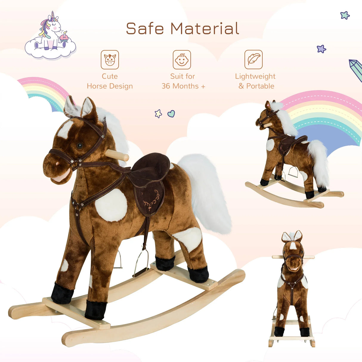 Plush Metal Frame Kids Rocking Horse Toy With Music - Omega Lifestyles
