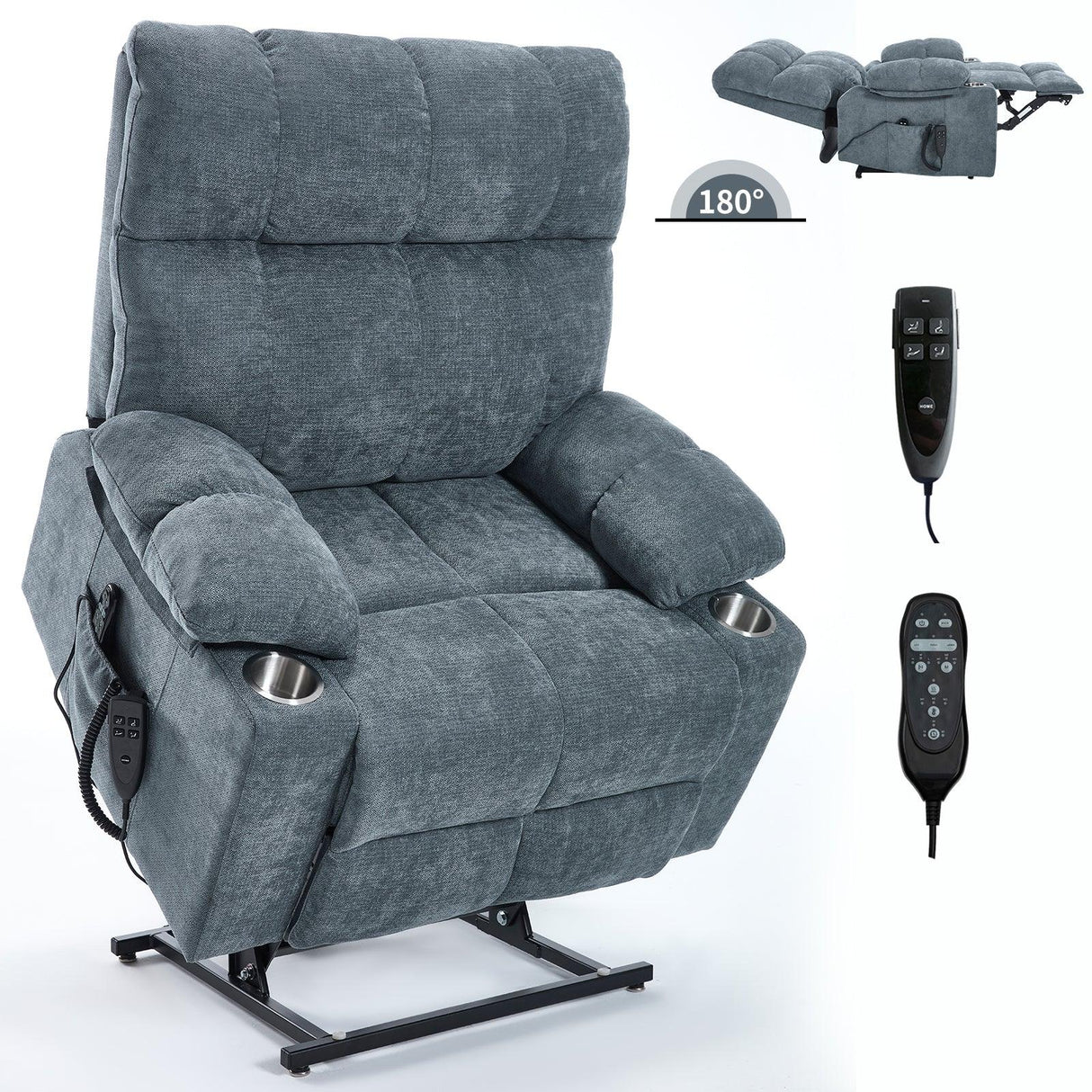 Medium-Firm Chenille Power Lift Recliner Chair With Massage - Omega Lifestyles