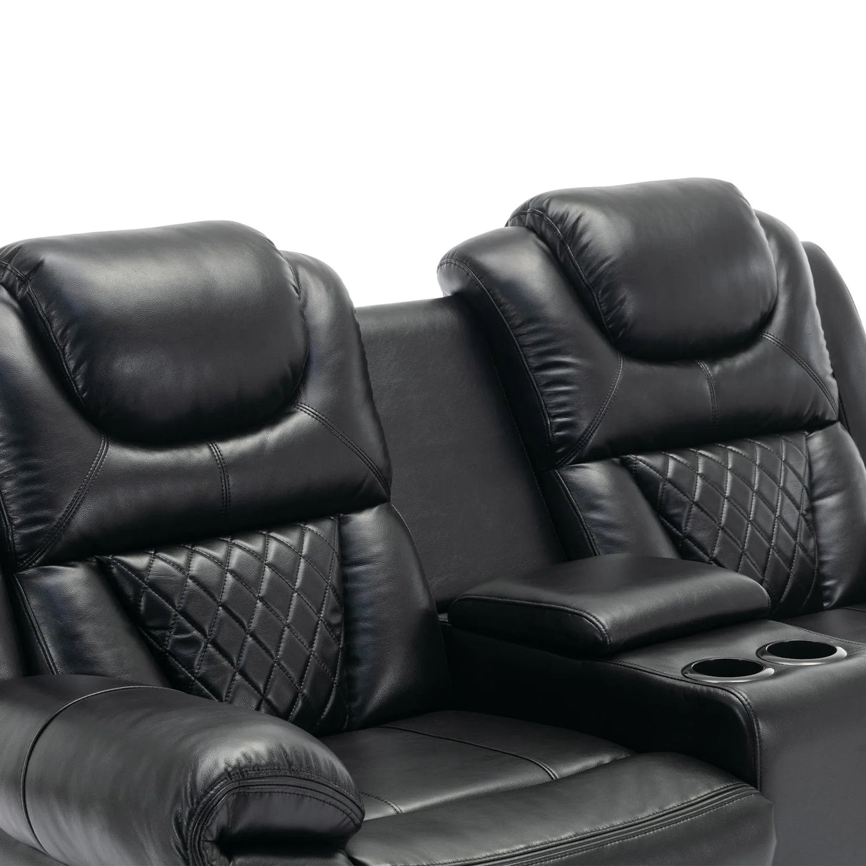 Manual Recliner Chair Faux Leather With Storage Cup Holders LED - Omega Lifestyles