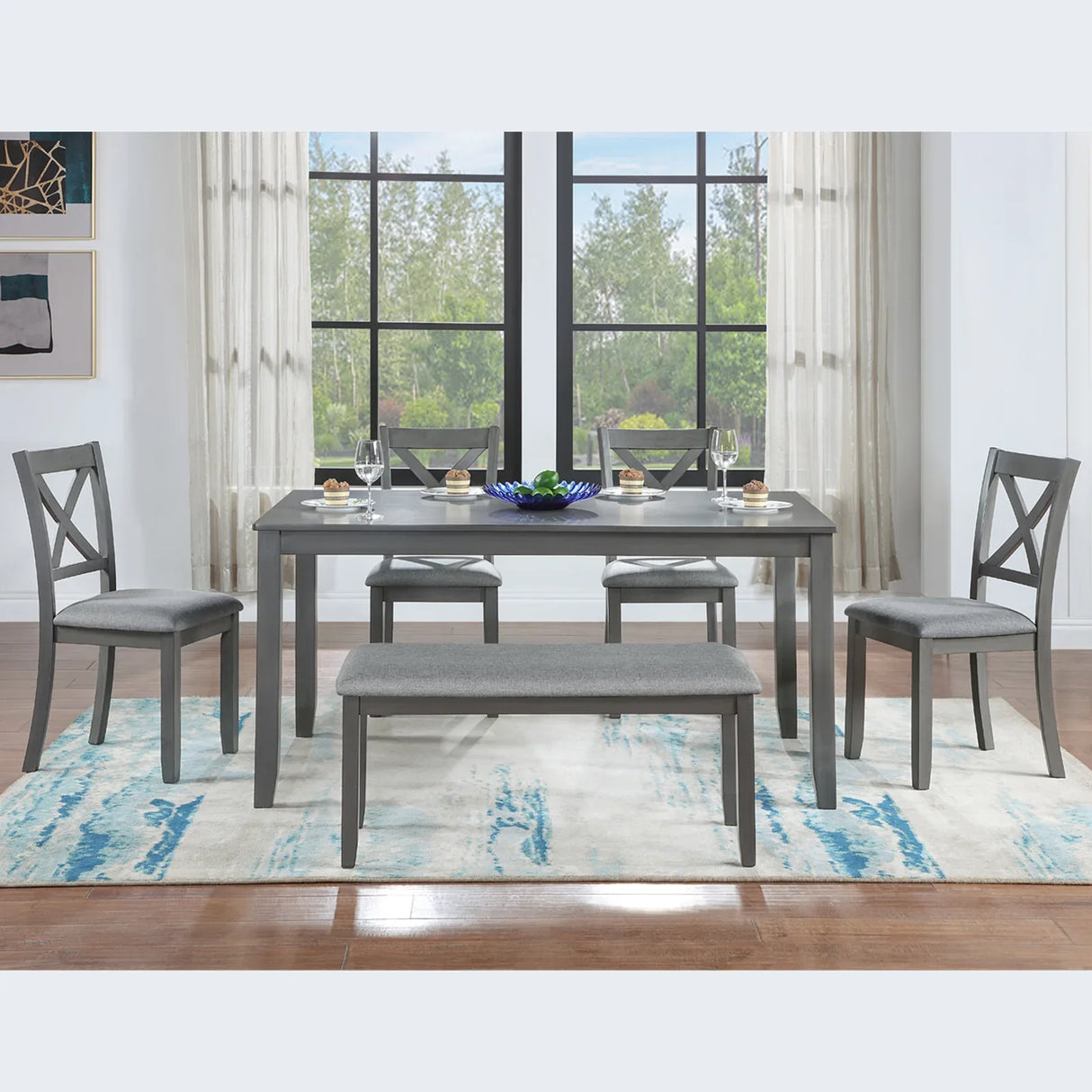 6-Piece Acacia Wood Dining Table Set With Upholstered Chairs - Omega Lifestyles