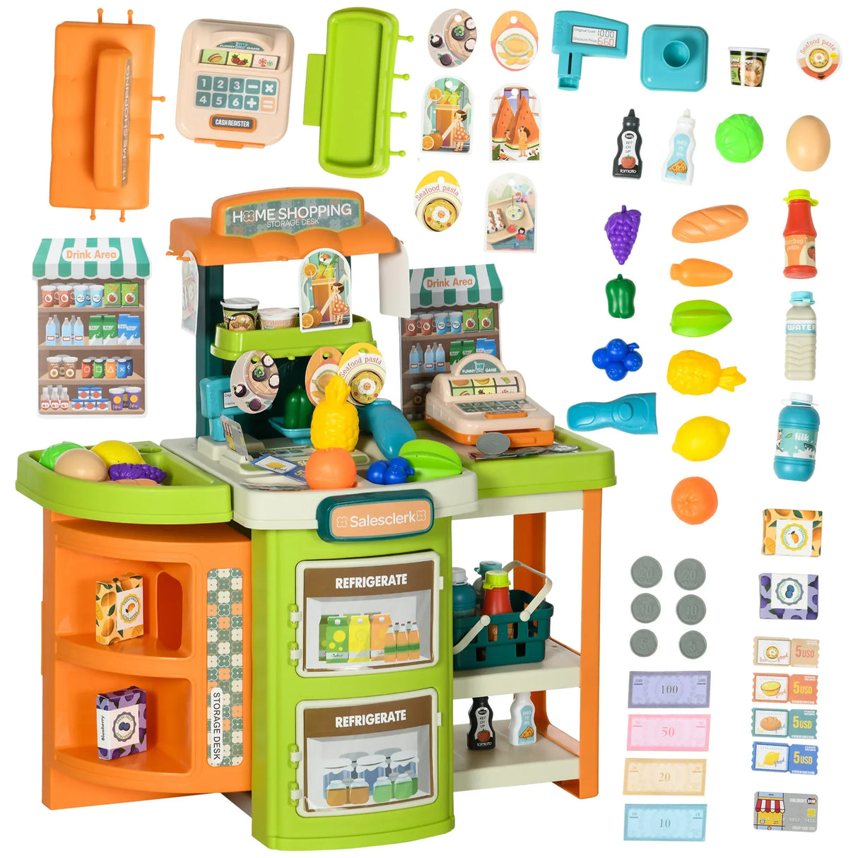 58-Piece Grocery Store Pretend Play Trolley Set - Omega Lifestyles