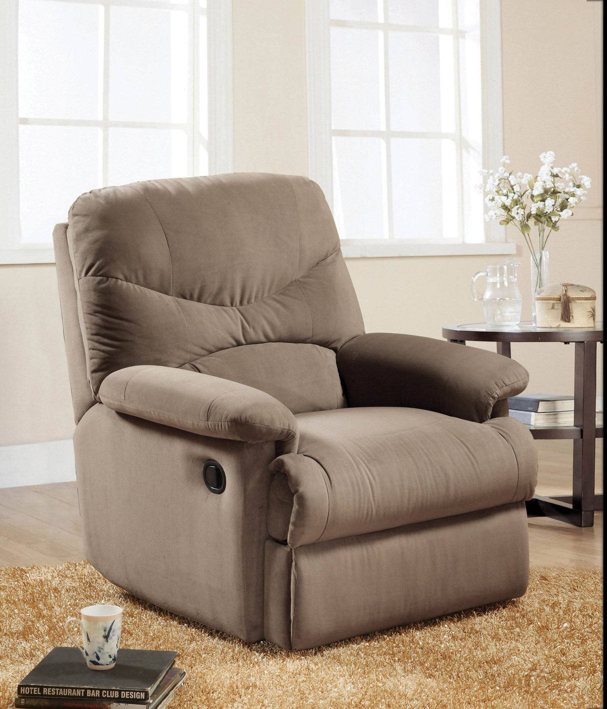 Motion Reclining Memory Foam Fabric Chair With Pillow Arms