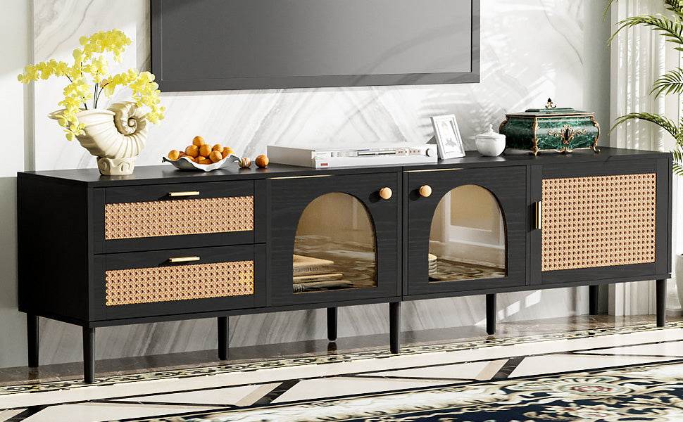Modern Rattan-Inspired TV Stand With Storage Cabinets - Sleep Galleria
