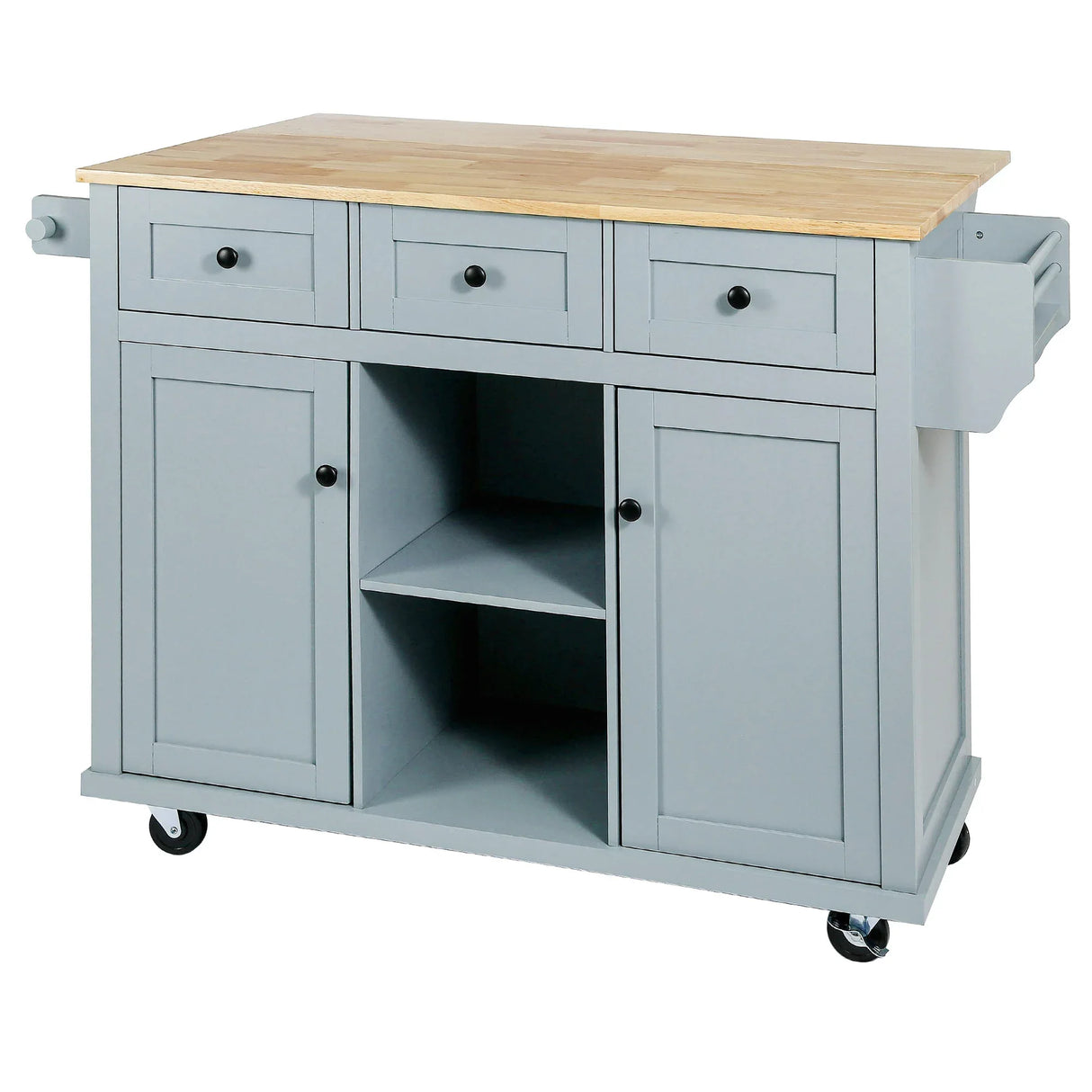 Kitchen Cart With Rubber Wood Drop-Leaf Countertop Storage Island - Omega Lifestyles