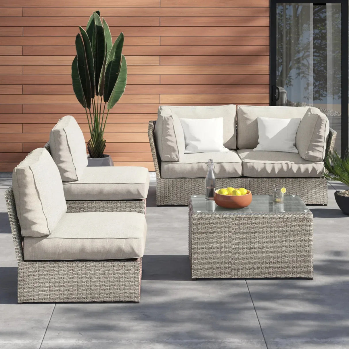 Modular 5-Piece Weather-Resistant Wicker Patio Seating Set - Omega Lifestyles