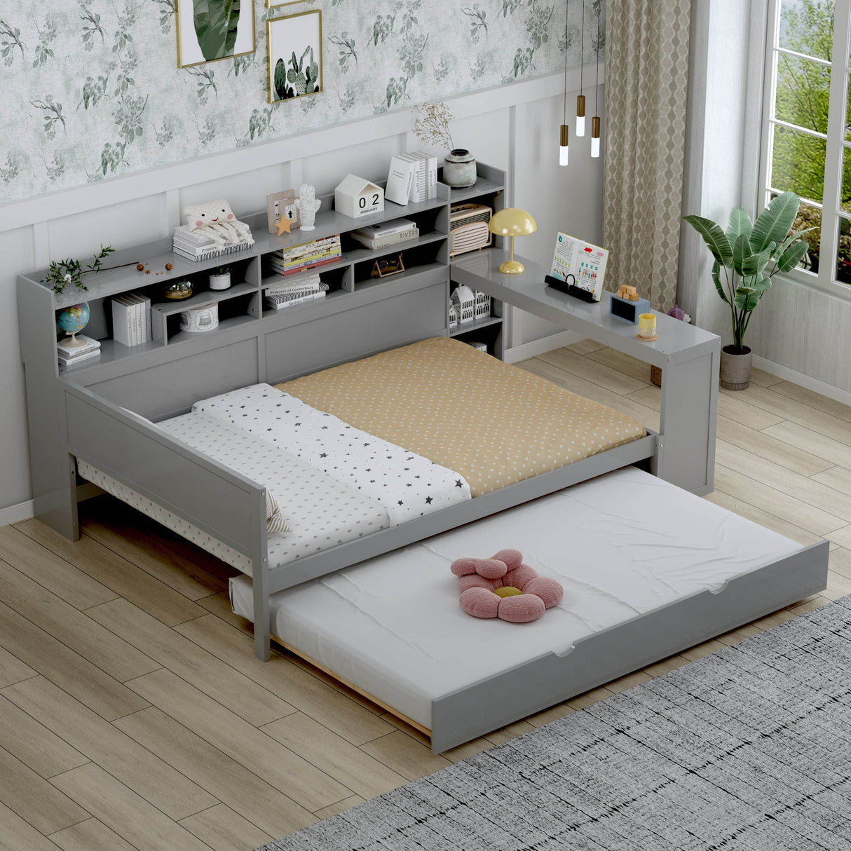 Multi-Functional Wooden Bed Frame With Trundle And Desk - Omega Lifestyles