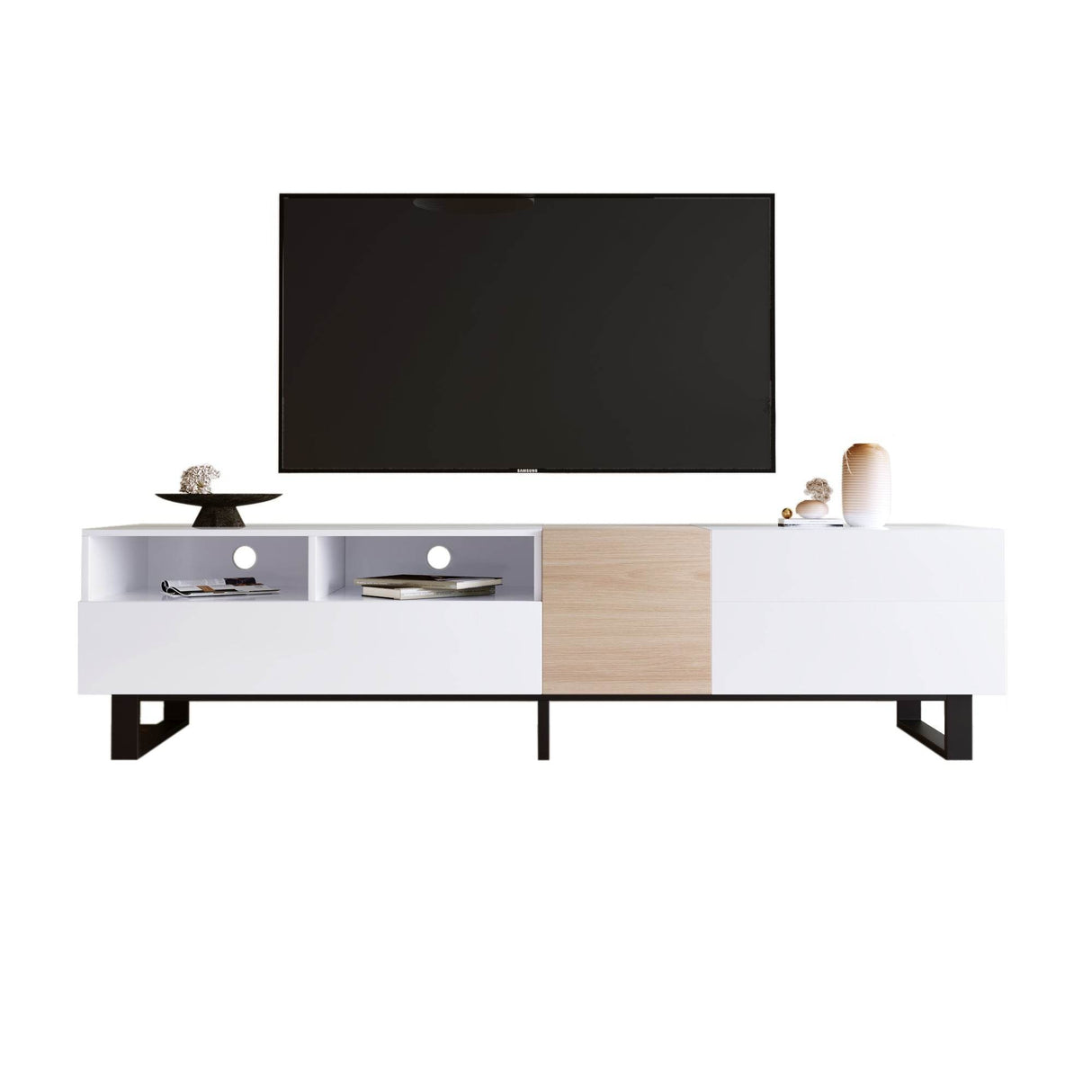 Modern White Particle Board TV Stand With Storage - Sleep Galleria