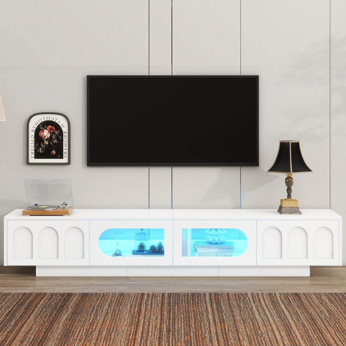 Smart LED White TV Stand With Storage Cabinets - Sleep Galleria