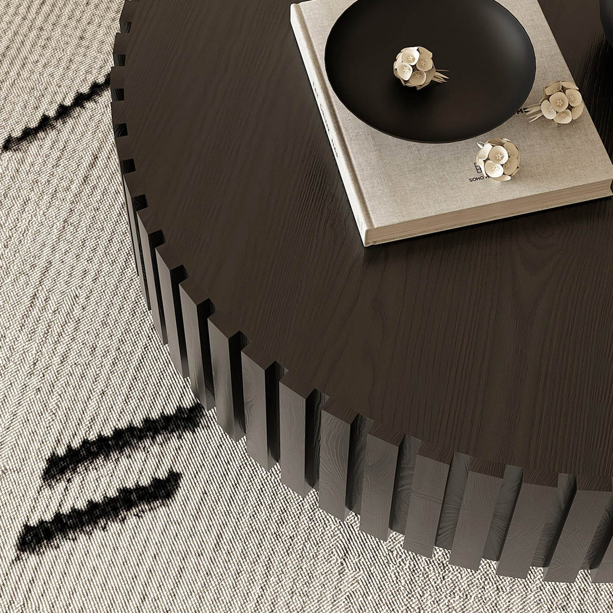 Modern Round Pedestal Coffee Table With Handmade Relief - Sleep Galleria