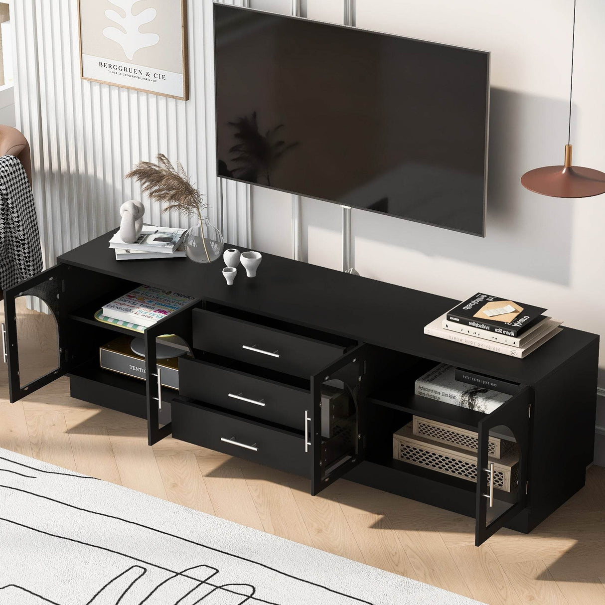 Modern Minimalist Black MDF TV Stand With Storage - Sleep Galleria