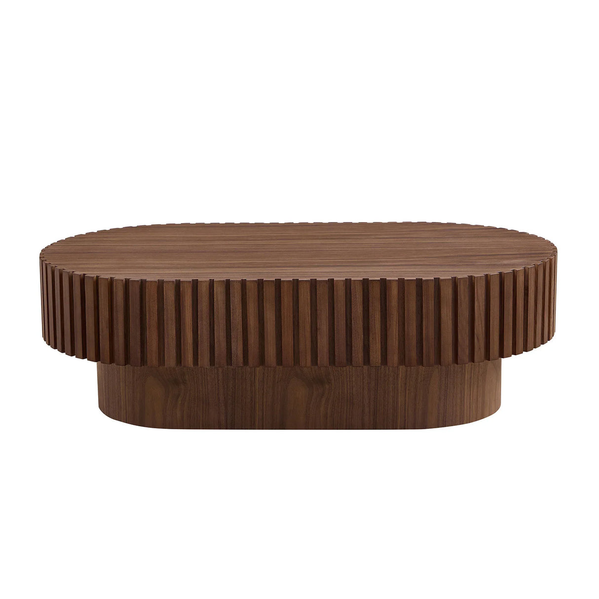 Modern Oval Walnut MDF Pedestal Coffee Table 44-Inch - Omega Lifestyles