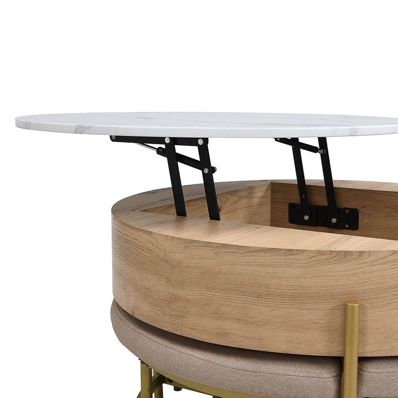 Modern Round Lift-Top Coffee Table With Storage And Ottomans - Sleep Galleria