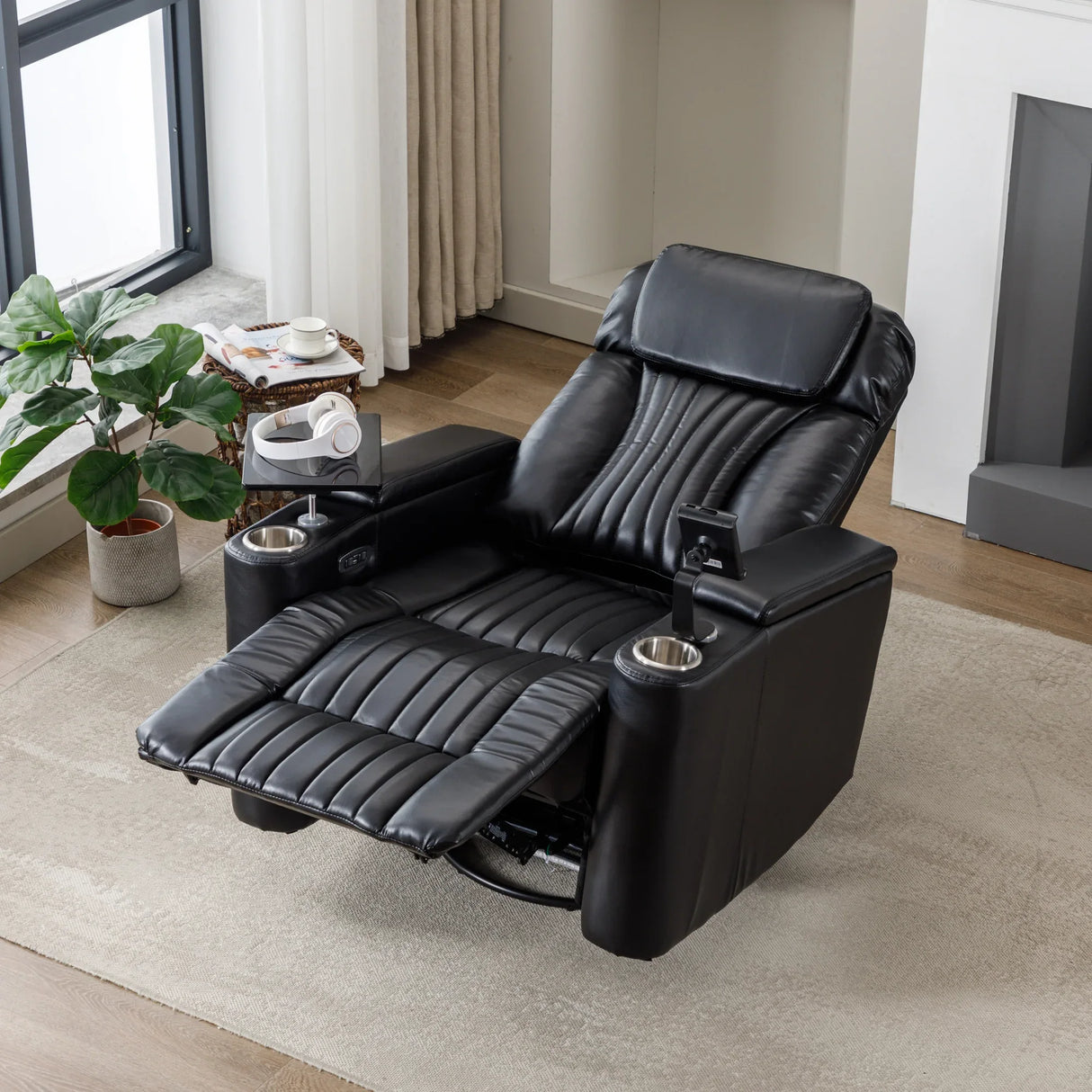 Power Swivel PU Leather Recliner Chair With Tray Table - Omega Lifestyles