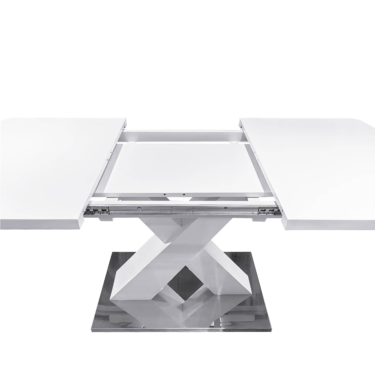 Modern Square Stretchable White MDF Steel Dining Table - Sleep Galleria