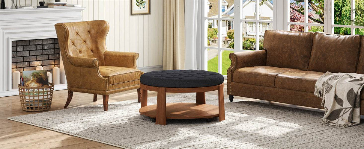 Modern Large Round Upholstered Ottoman Coffee Table - Sleep Galleria