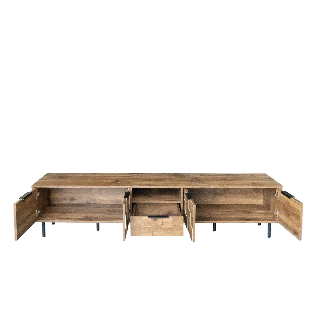 Natural Wood Checkered Pattern TV Stand With Storage - Sleep Galleria