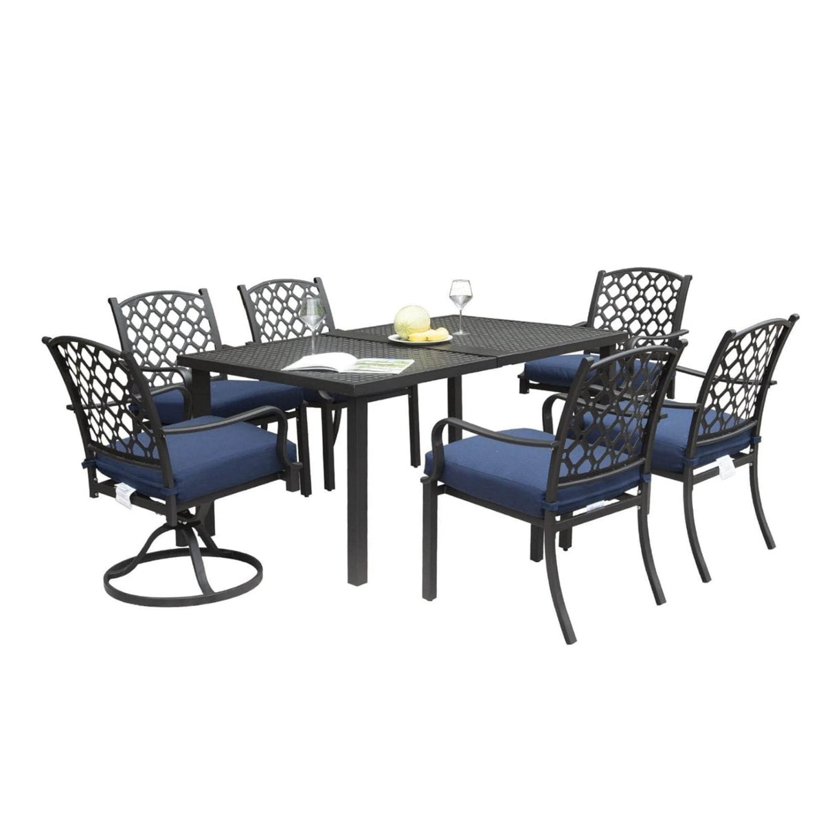 7-Piece Metal Patio Dining Set With Cushions