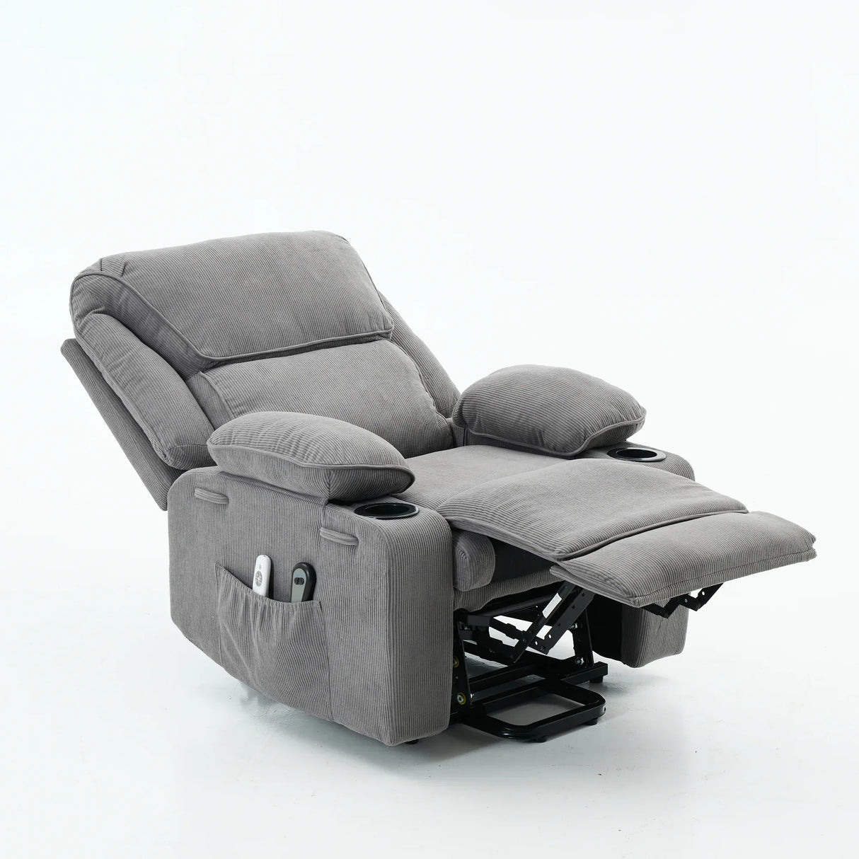 Medium-Firm Corduroy Remote-Controlled Heating Massage Recliner - Omega Lifestyles