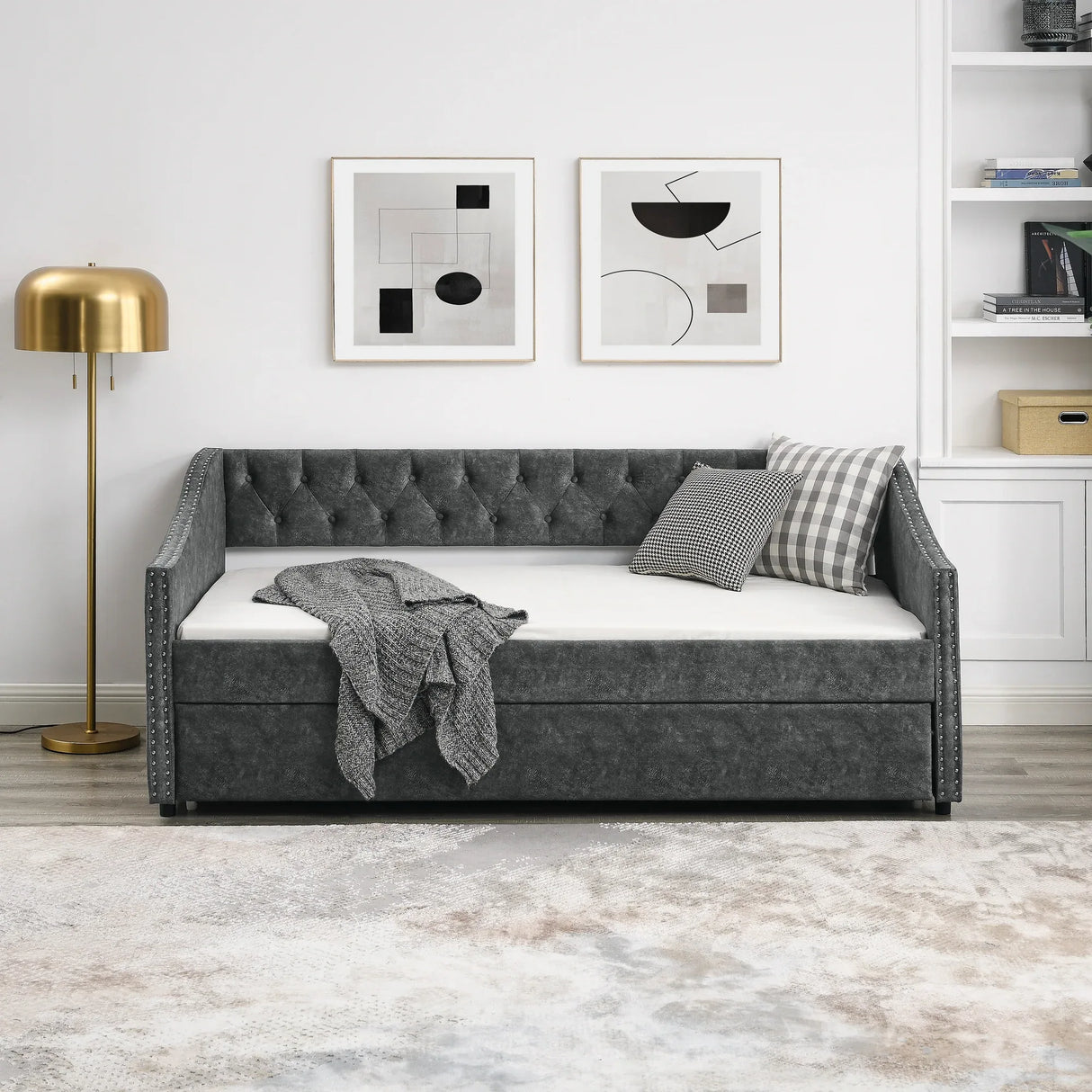 Twin Upholstered Tufted Daybed With Trundle Frame - Omega Lifestyles