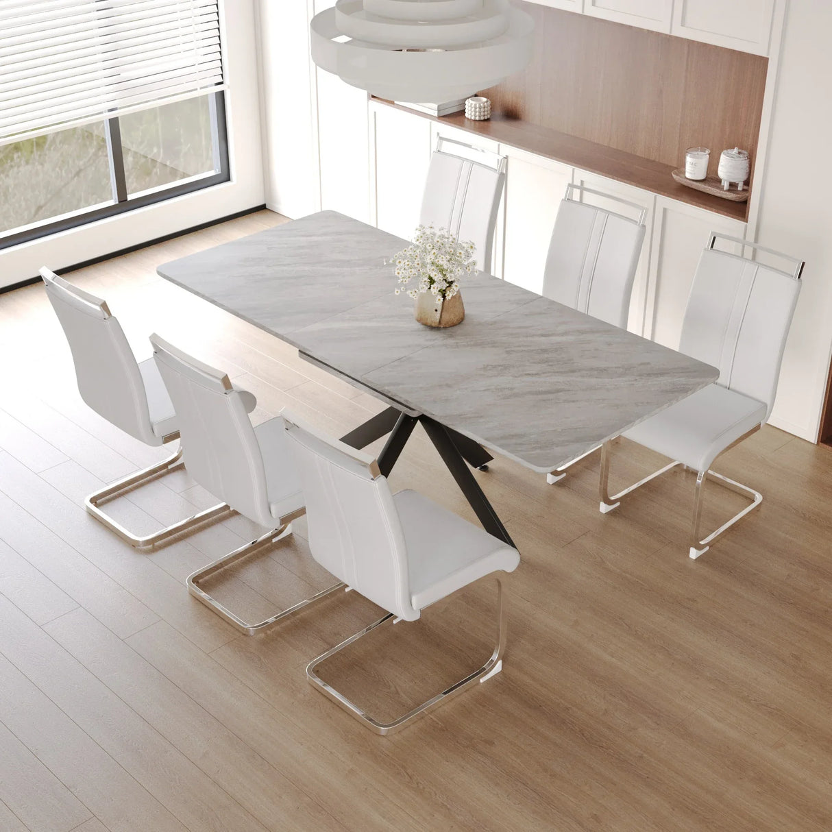 Modern Extendable MDF Metal Dining Table Set With Chairs - Omega Lifestyles