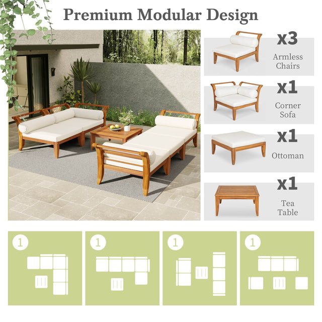 6-Piece Acacia Wood Modular Outdoor Patio Sofa Set - Omega Lifestyles