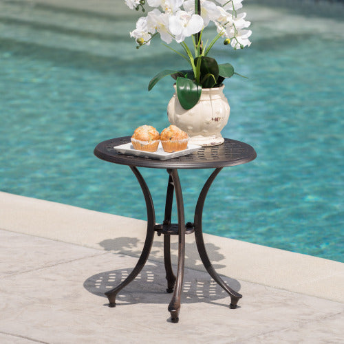 Bronze Cast Aluminum Traditional Outdoor Side Table