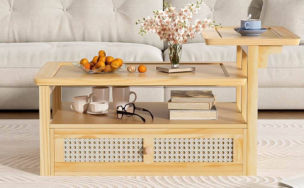 Modern Natural MDF Coffee Table With Rattan Drawer - Sleep Galleria