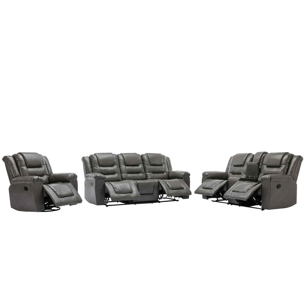 Grey Manual PU Upholstered Home Theater Recliner Chair Set - Omega Lifestyles