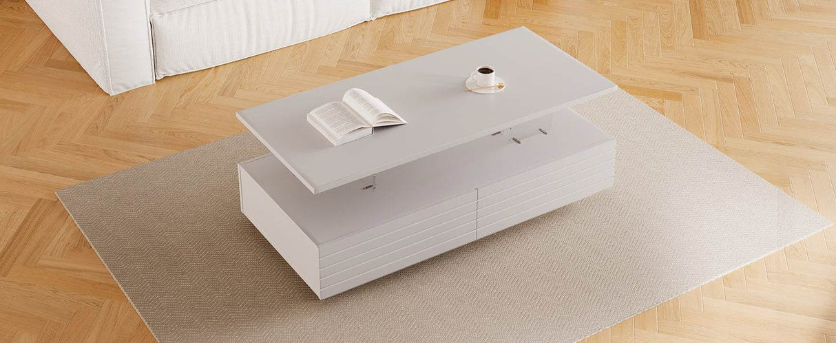 Modern White LED Lighting Coffee Table With Drawers - Sleep Galleria