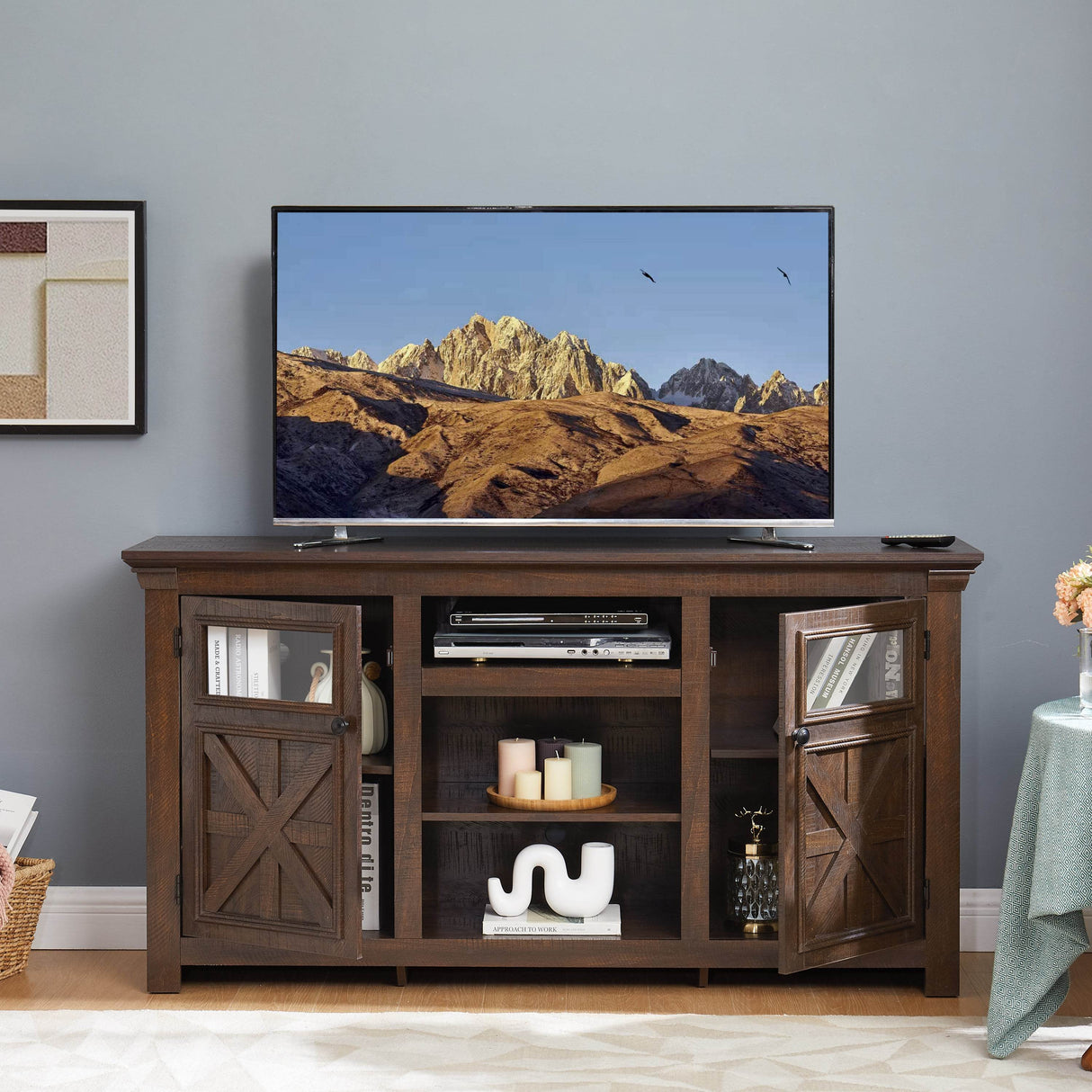 Farmhouse Style Espresso TV Stand Console Cabinet - Sleep Galleria