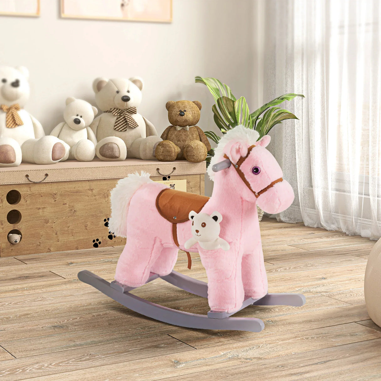Kids Plush Ride-On Rocking Horse With Realistic Sounds - Omega Lifestyles