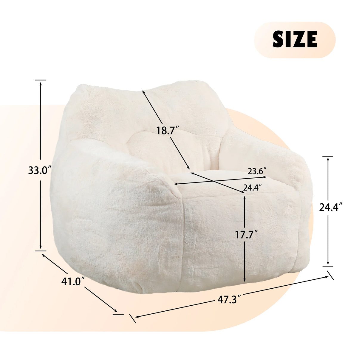 Large Faux Fur High-Density Foam Bean Bag Chair - Omega Lifestyles