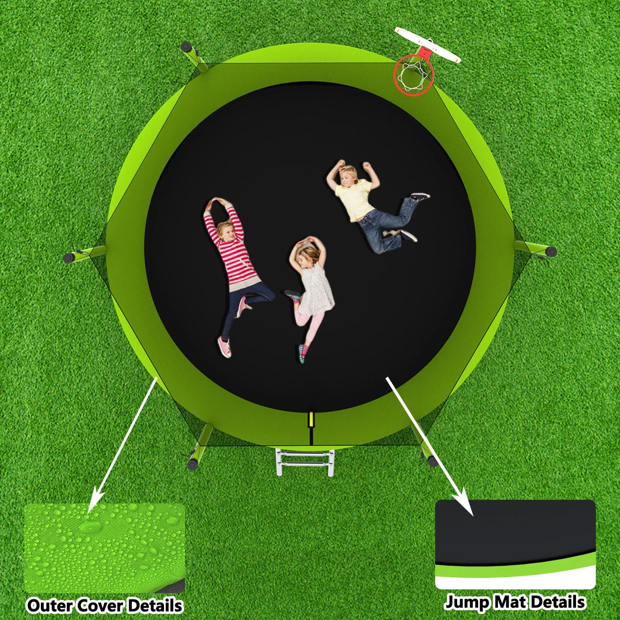 8-Inch Green Safety Enclosure Outdoor Trampoline - Omega Lifestyles