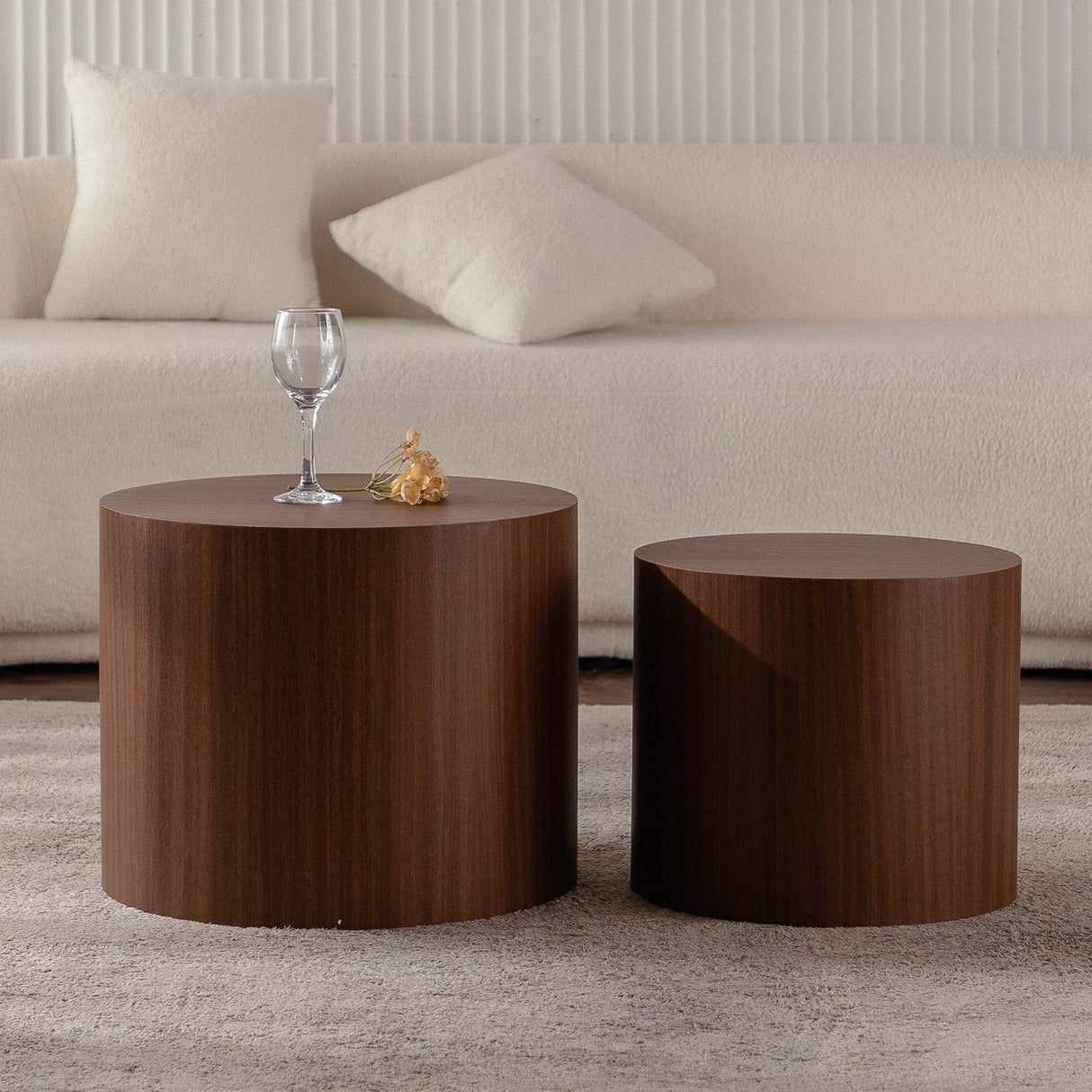 Set of 2 Modern Round Walnut Nesting Coffee Tables - Sleep Galleria