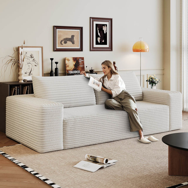 Modern White Fabric Foam High-Density Support Sofa - Omega Lifestyles