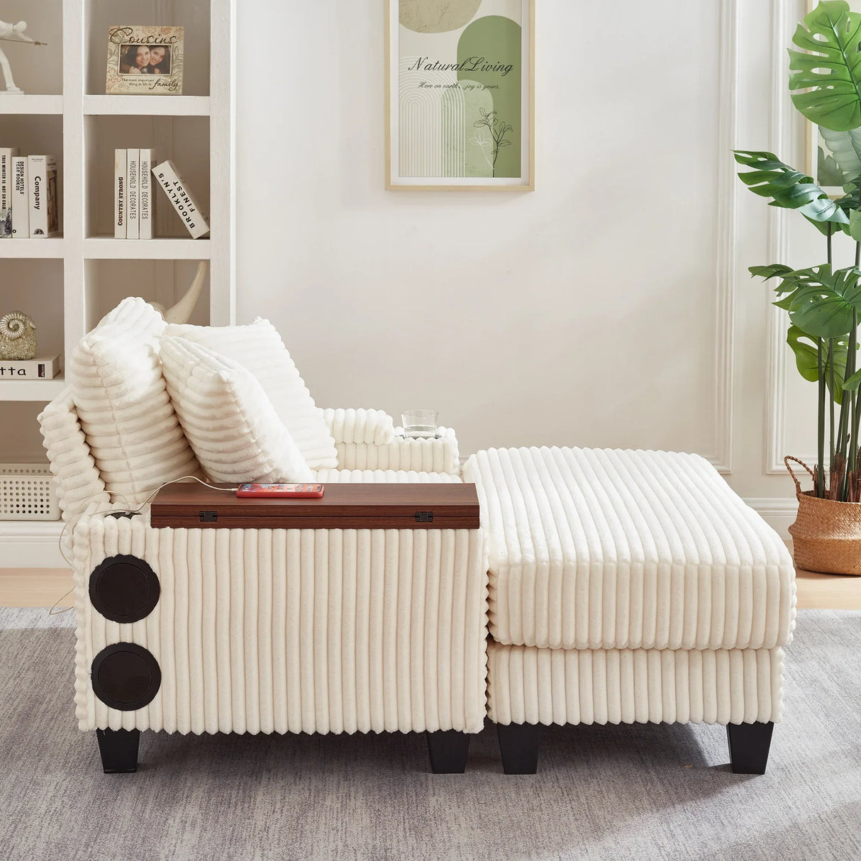 Corduroy Storage Sofa With Ottoman Bluetooth Speaker - Omega Lifestyles