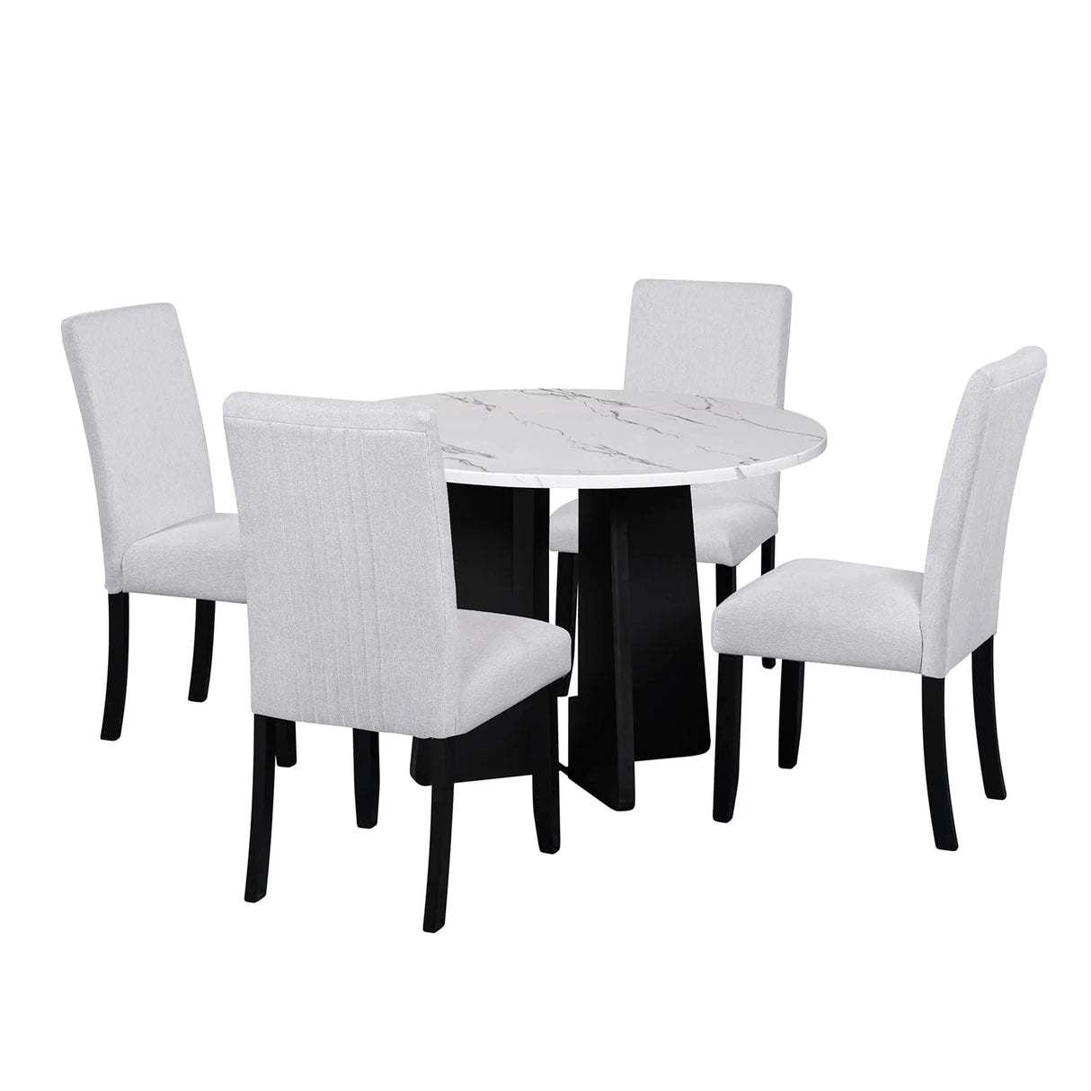 5-Piece Round Solid Wood Dining Table Set With Upholstered Chairs - Omega Lifestyles