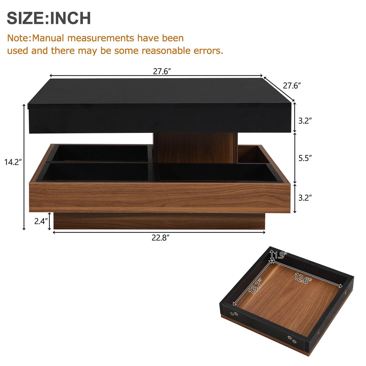 Modern Square 360° Rotating Black Walnut Coffee Table - Sleep Galleria