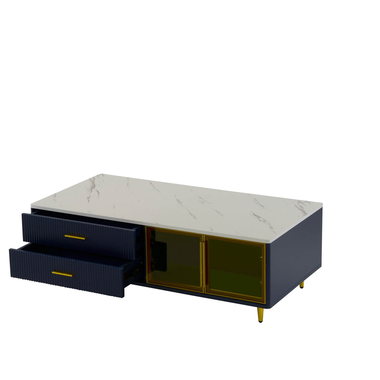 Modern Navy Blue MDF Coffee Table With Drawers Lighting - Sleep Galleria