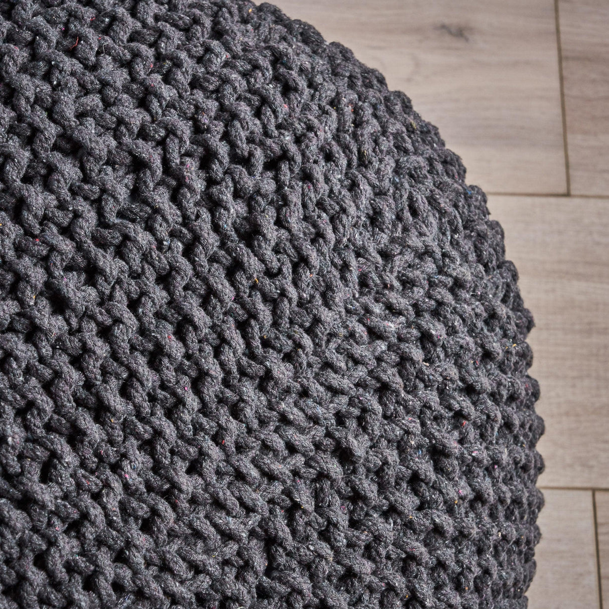 Cotton Knitted Square Dark Grey Pouf Cube - Omega Lifestyles