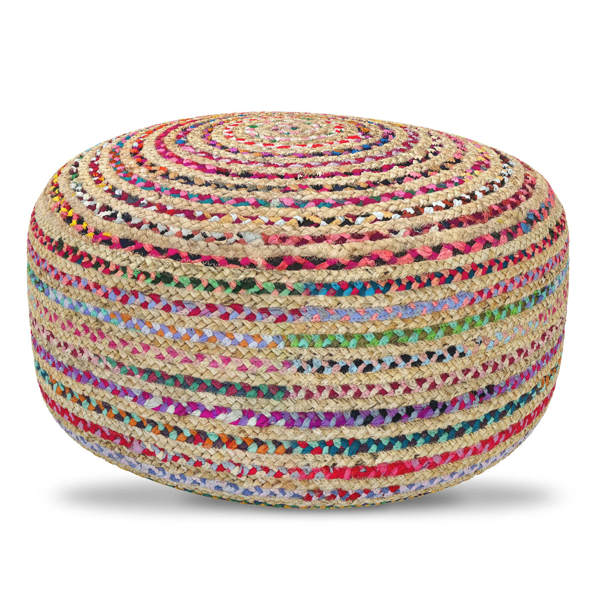 Multicolor Jute Handwoven Large Round Pouf Seat - Omega Lifestyles