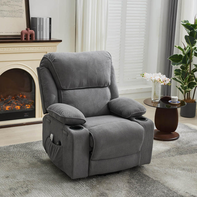 Medium-Firm Corduroy Remote-Controlled Heating Massage Recliner - Omega Lifestyles
