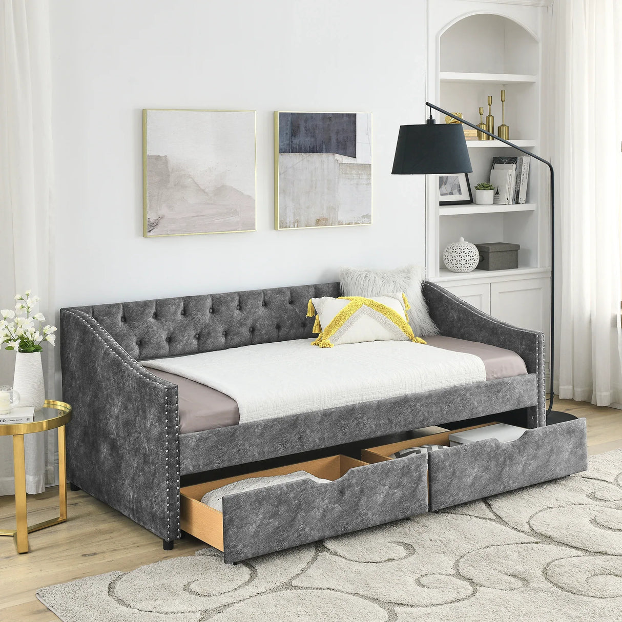 Twin Upholstered Tufted Daybed With Storage Drawers - Omega Lifestyles