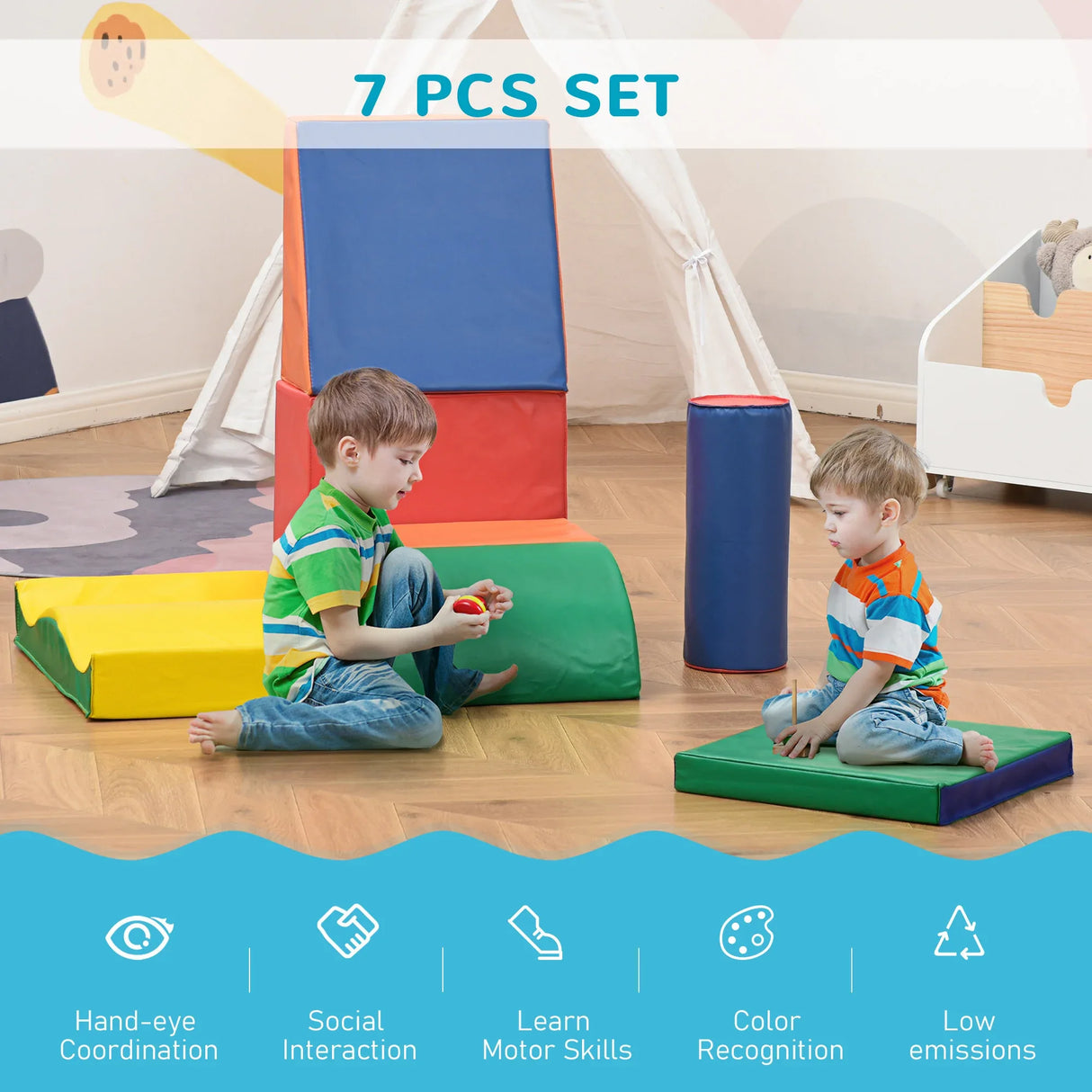7-Piece Colorful Soft Foam Play Blocks Kids Gym Set - Omega Lifestyles