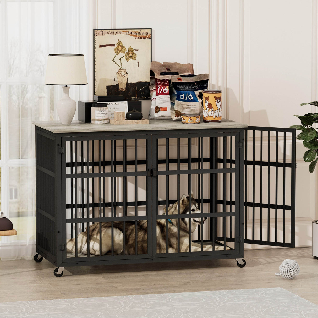 Rustic Brown Furniture Style Dog Crate With Wheels - Sleep Galleria