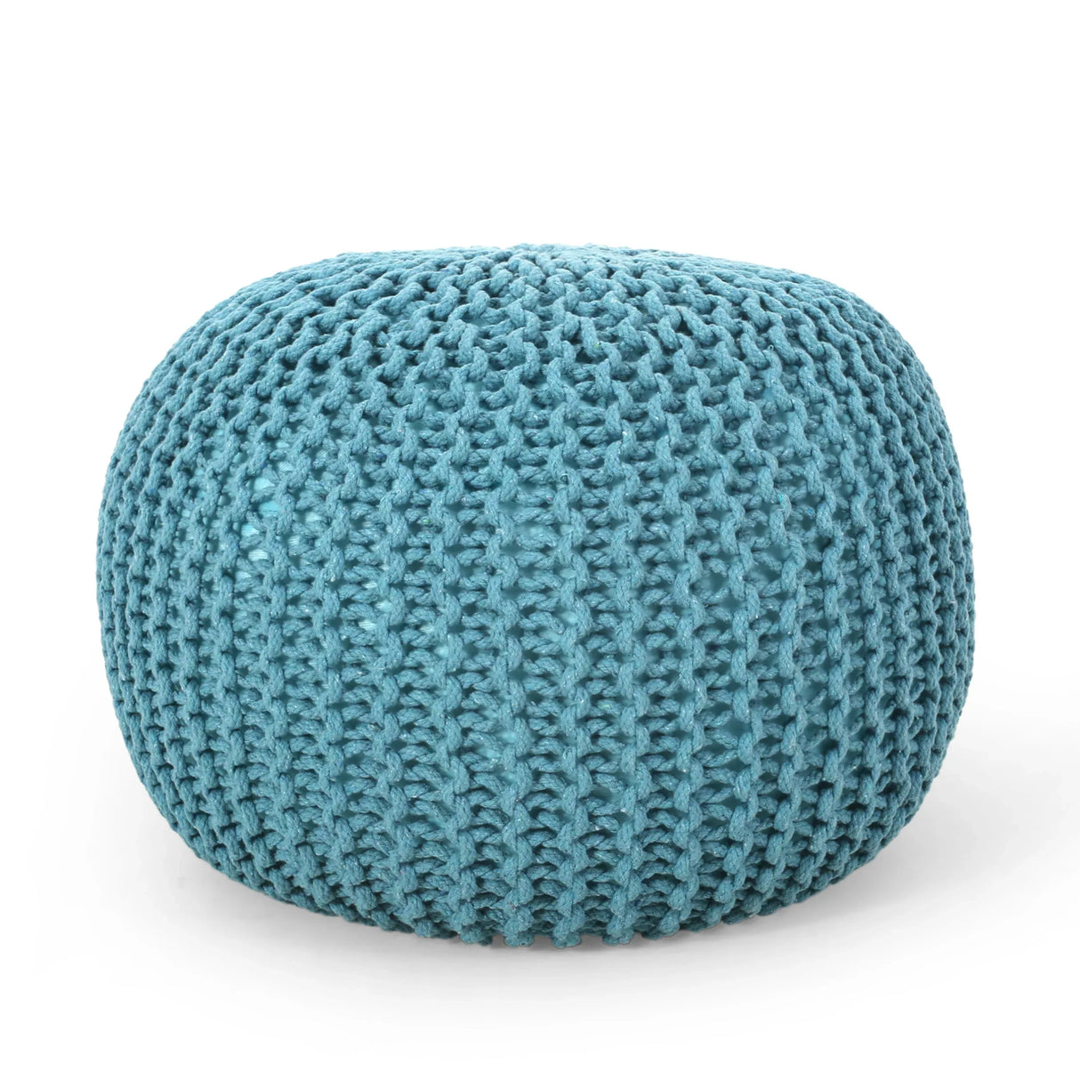Modern Aqua Cotton Knit Weave Round Pouf 20-Inch - Omega Lifestyles