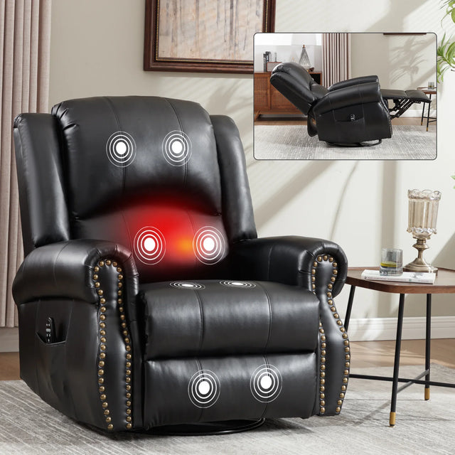 Heat Massage Faux Leather Swivel Rocking Recliner Chair - Omega Lifestyles