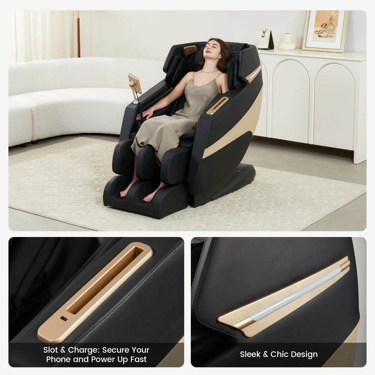 3D Massage Chair, Full Body Zero Gravity Recliner with SL Track, Yoga Stretching, Foot Rollers, Bluetooth, Heating, Black